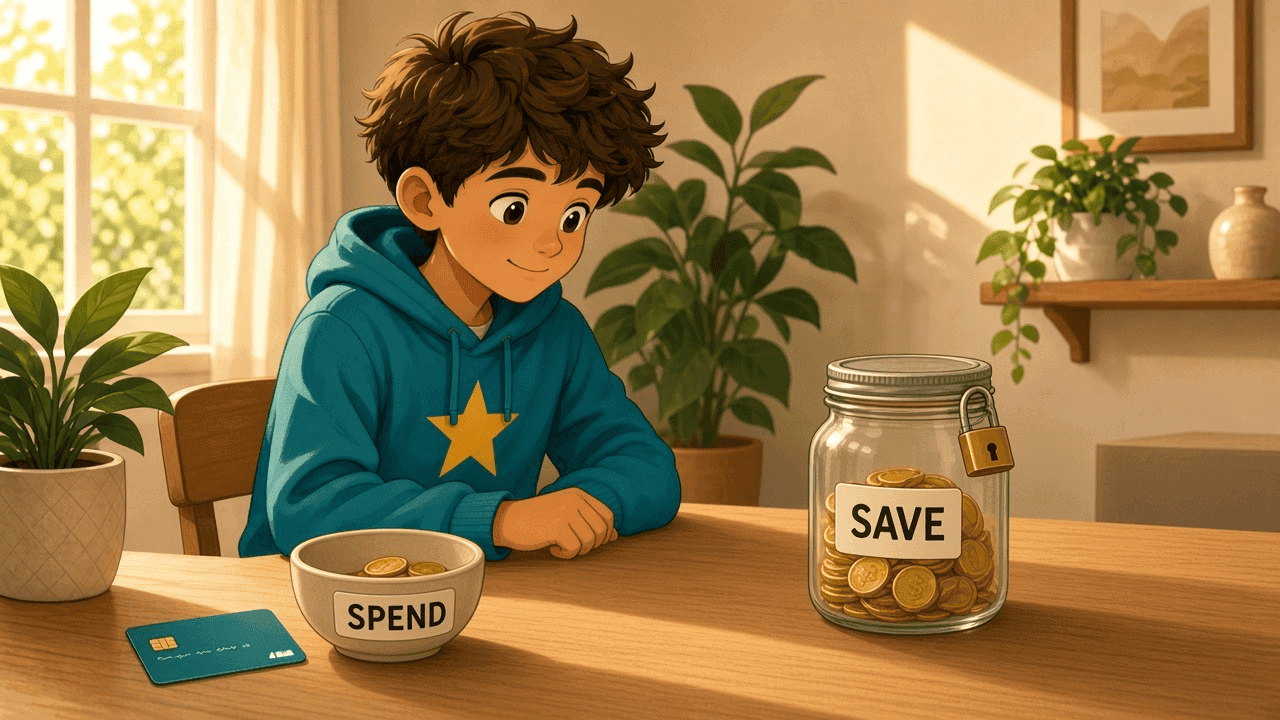 Everyday card in one pot, savings jar in another: two jobs, two accounts.