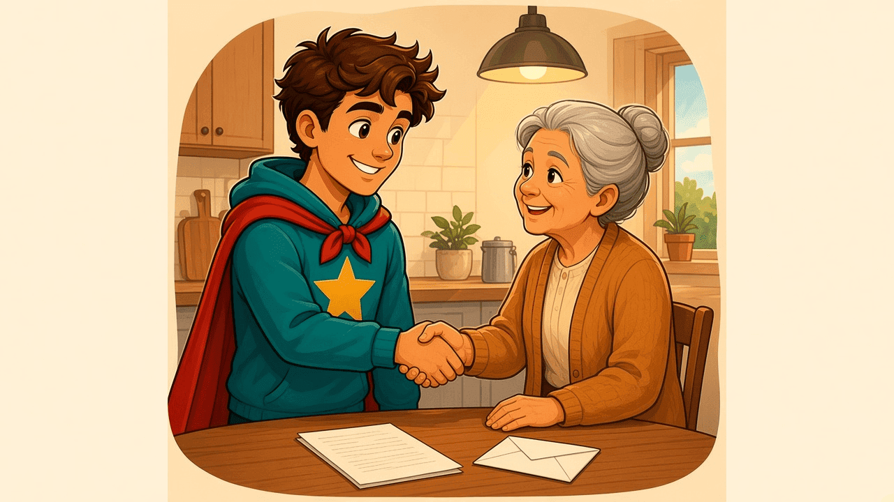 A warm handshake over a short written note.