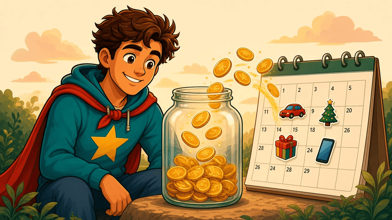 Calendar bills calmly filling a jar, no panic.